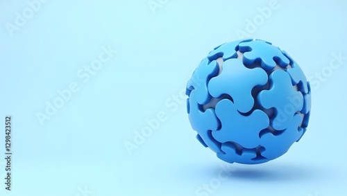 Floating Sphere Made of Interlocking Blue Puzzle Pieces for Autism Awareness