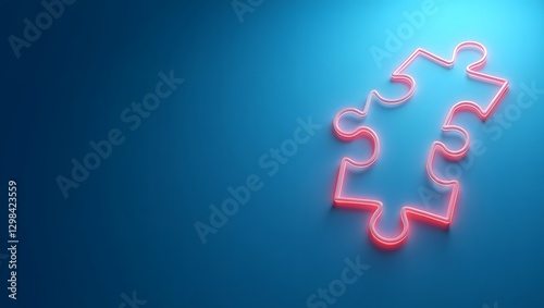 Glowing Neon Puzzle Pieces in a Futuristic Digital Composition for Autism Awareness