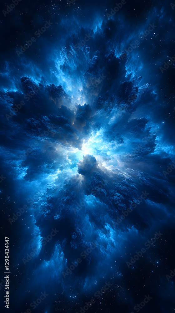 Fototapeta premium A blue light is exploding in the center of an airbrushed cloud