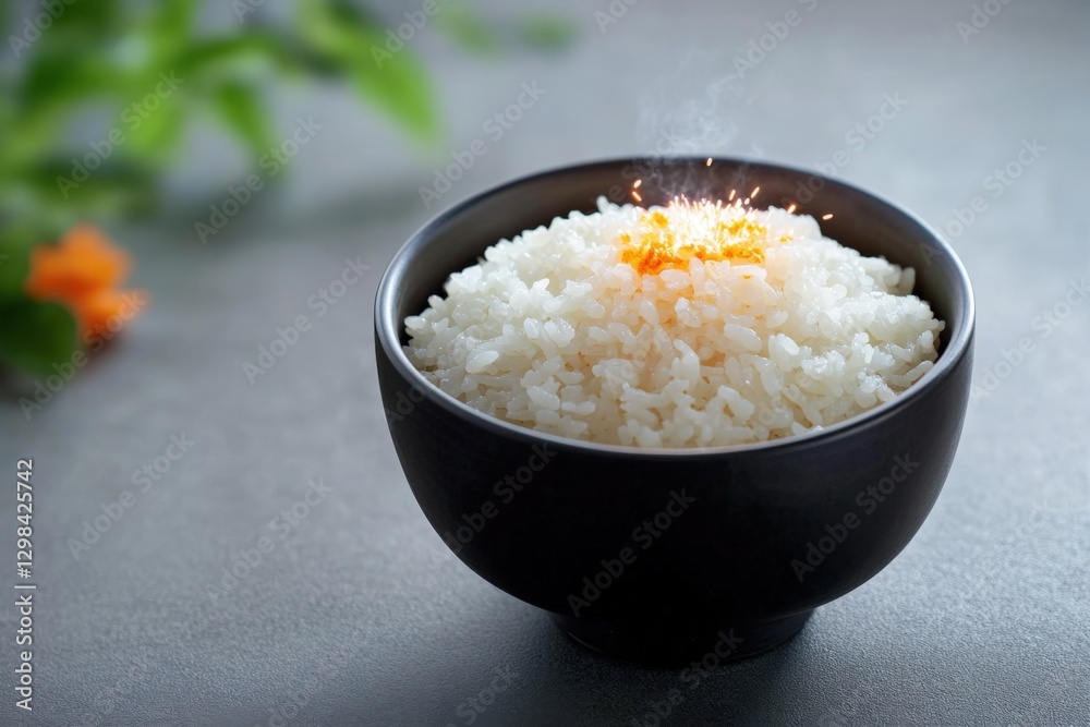 Bowl of rice with a sparkler for celebration. Bowl of rice with a sparkler for celebration.