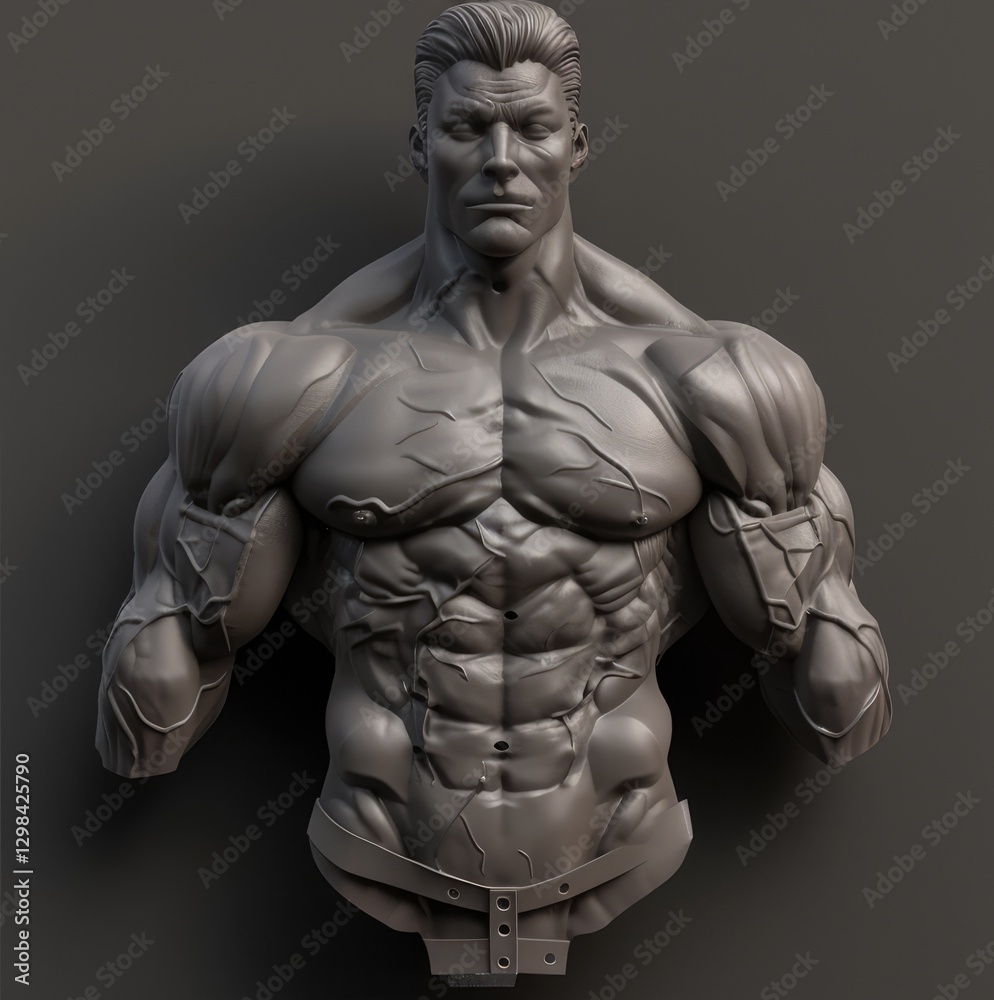 Detailed sculpt of a muscular male figure showcasing powerful anatomy against a plain dark background Detailed sculpt of a muscular male figure showcasing powerful anatomy against a plain dark background