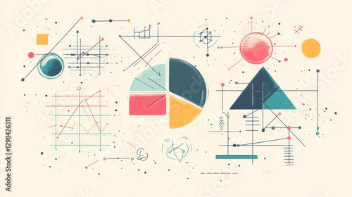 Mathematics Illustrations Equations Scene with Graphs