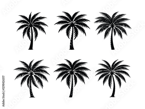 Collection of palm tree illustrations silhouette isolated on white background