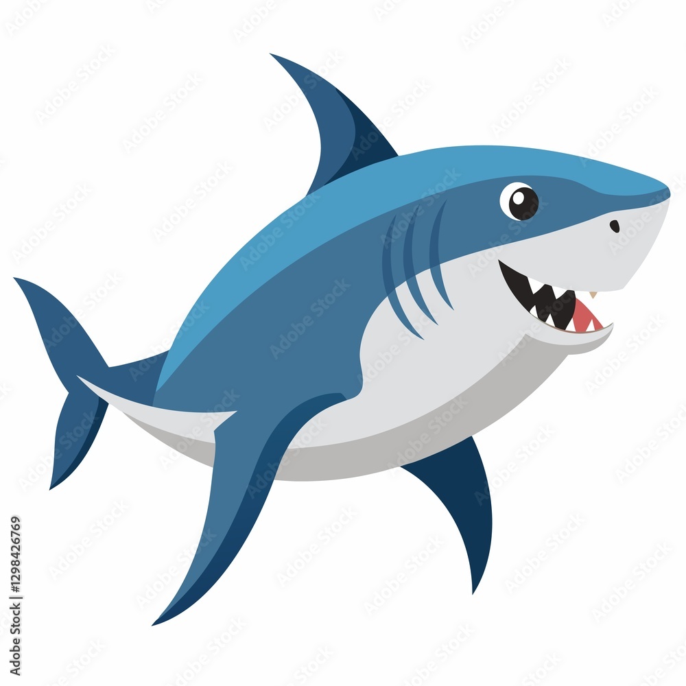 Fototapeta premium A tiger shark cartoon isolated on white background