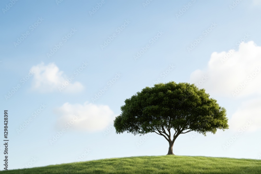Obraz premium Lonely Tree on Hill against Blue Sky