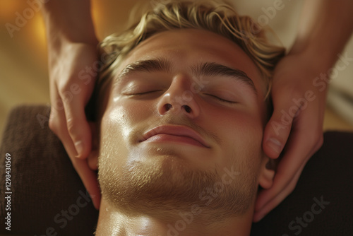 Attractive blonde man getting a relaxing massage  photo