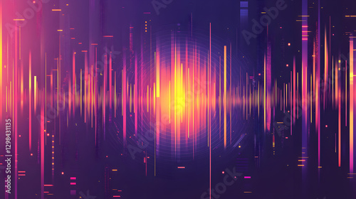Abstract background with sound waves and circular light effects
