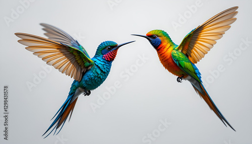 Two Vibrant Hummingbirds In Mid-flight, A Breathtaking Display Of Natures Artistry Against A Clean, Bright Isolated on Transparent Background