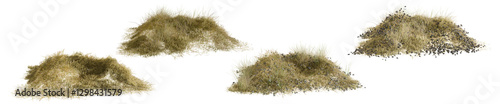 Realistic Grass Mounds and Dirt Tufts Isolated on Transparent Background