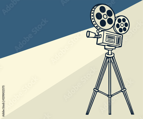 Retro cinema projector on poster. Vector