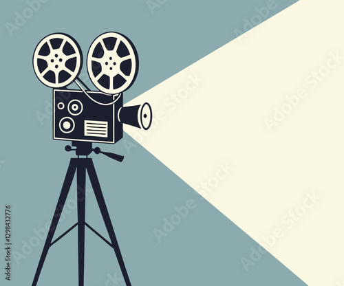 Retro cinema projector on poster. Vector