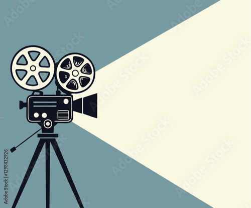 Retro cinema projector on poster. Vector