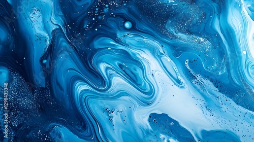 Abstract image showing flowing blue and white liquid patterns