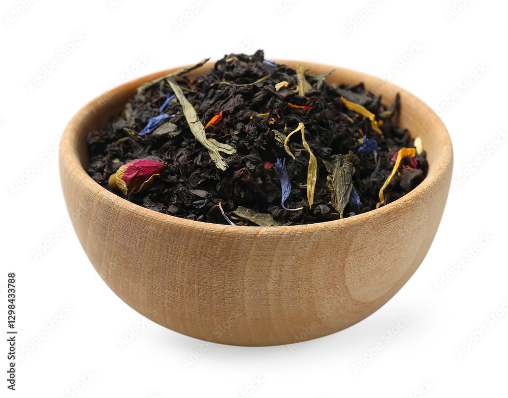 Dry tea leaves in bowl isolated on white Dry tea leaves in bowl isolated on white