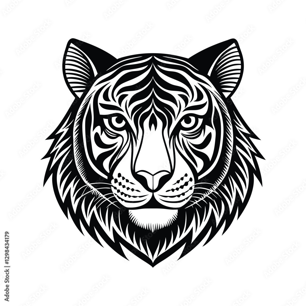 Obraz premium Tiger head illustration silhouette isolated on white background