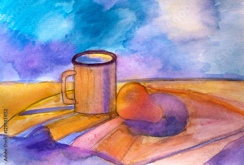 Still life in watercolor. Watercolor drawing. Watercolor paints.