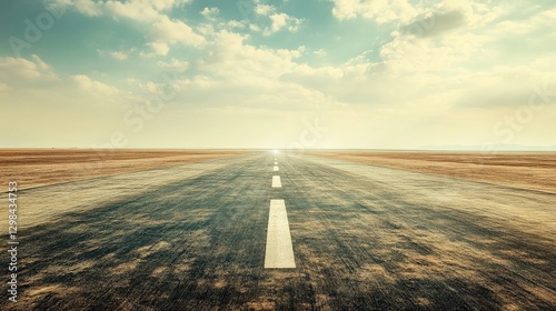 Panoramic View of a Deserted Airport Runway at Midday with Heatwaves