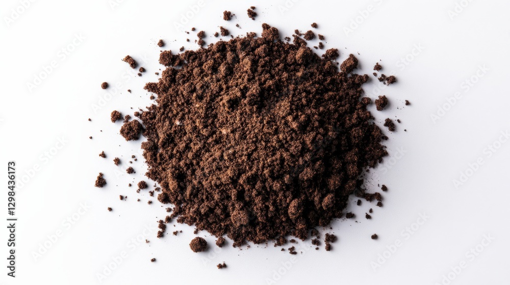 Pile of dark brown powder on white surface Pile of dark brown powder on white surface