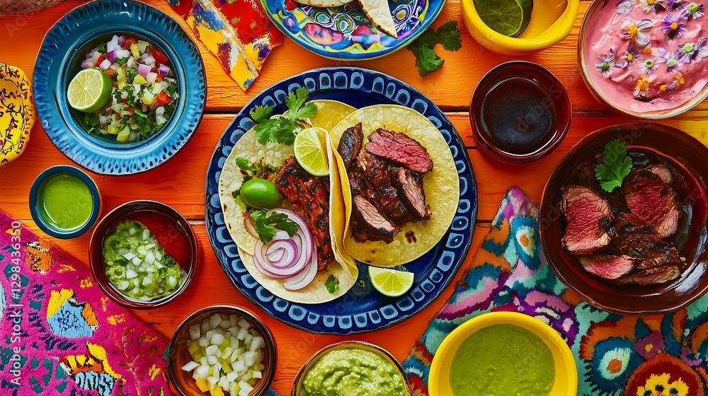 custom made wallpaper toronto digitalColorful Mexican feast displaying tacos, salsas, and vibrant dishes on a vibrant table.