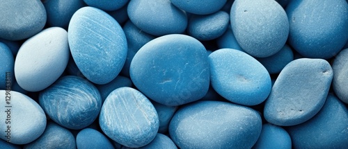 Close-up of Smooth Blue Pebbles with Varied Textures