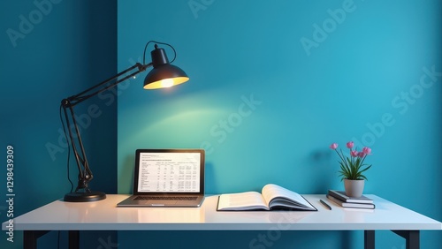 Declaration of Income, Brightly lit minimalist office setup with tax documents on a desk warm tones from lamp against cool walls trust and focu