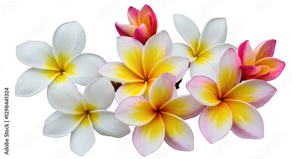 Fototapeta premium set of white and pink frangipani (plumeria) flower isolated on white background