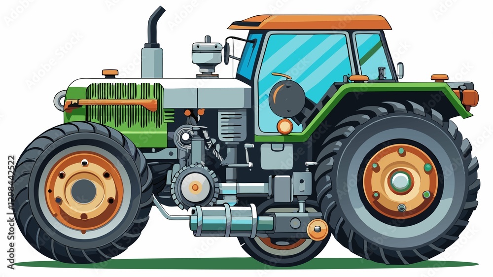 Obraz premium A detailed close-up of a farm tractor reveals the intricate details of its mechanics, its robust construction, and the overall functionality of this essential piece of agricultural machinery