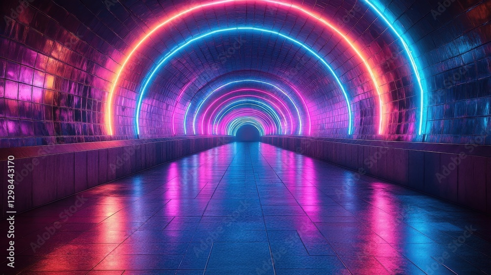 Neon Tunnel with Pink and Blue Glowing Arches Neon Tunnel with Pink and Blue Glowing Arches