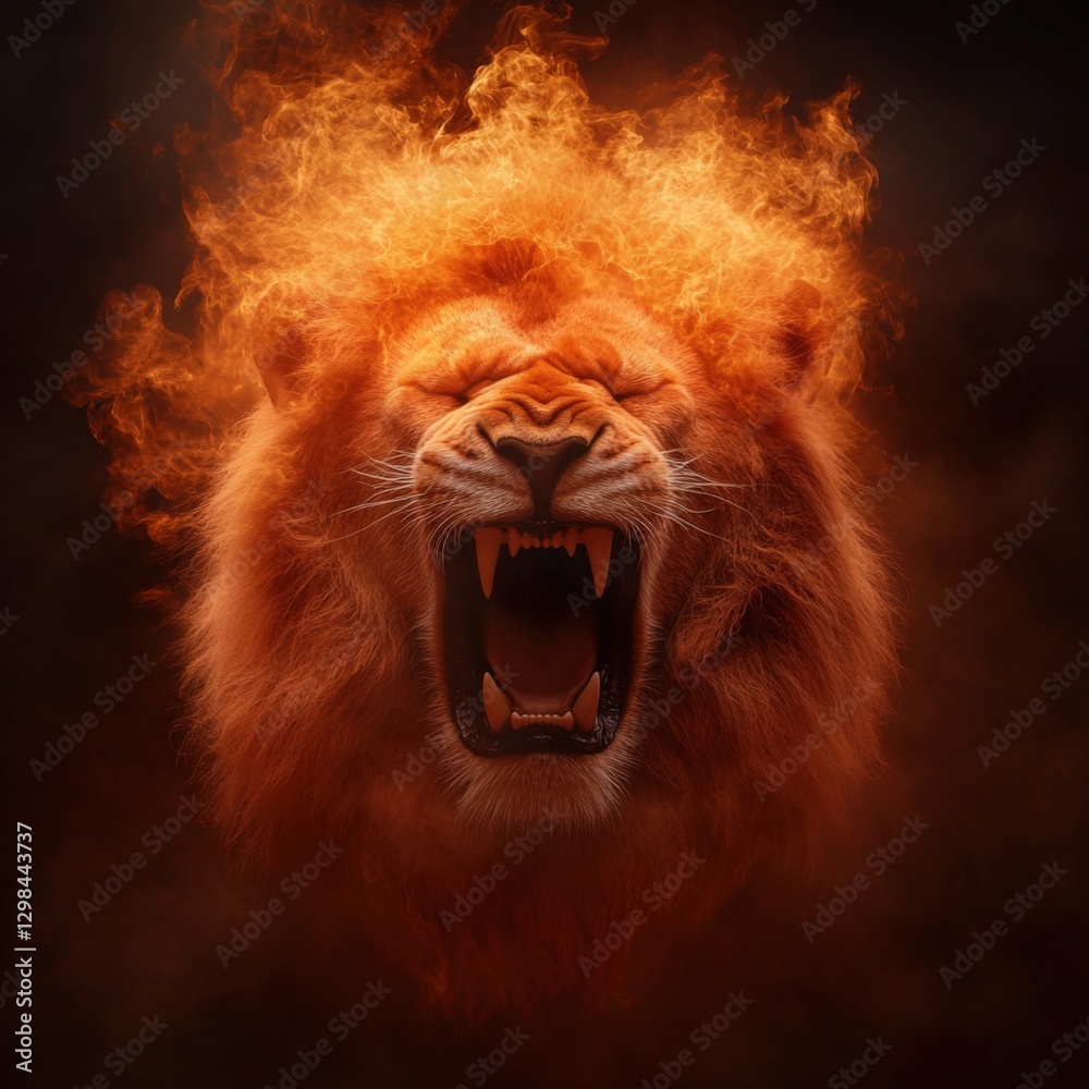 Naklejka premium Roaring Lion with Fiery Mane