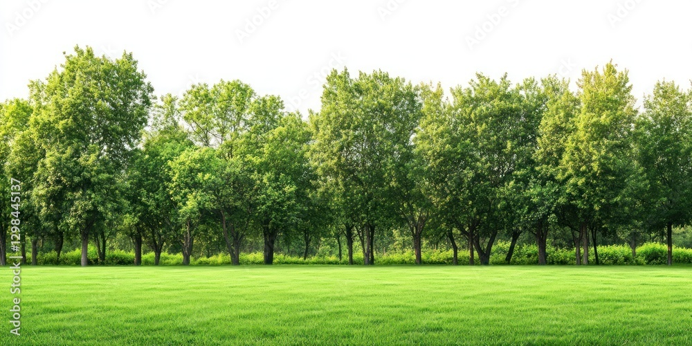 Fototapeta premium Green lawn trees landscape outdoors.