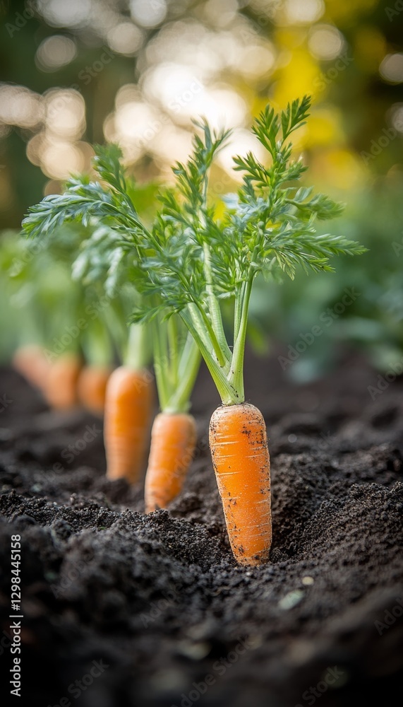 Young, Vibrant Carrots Flourishing in the Garden Bed, a Close-Up Shot of Organic Growth Young, Vibrant Carrots Flourishing in the Garden Bed, a Close-Up Shot of Organic Growth