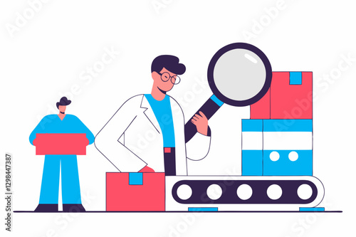 Warehouse Automation and Quality Inspection: Exploring Efficiency and Precision in Modern Logistics Vector Illustration