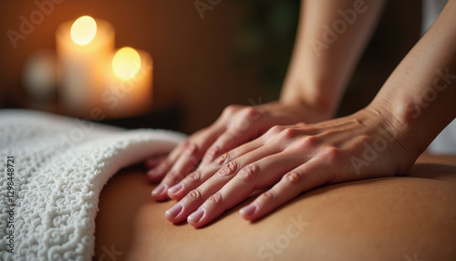 Wallpaper Mural Experienced therapist giving deep tissue massage in candlelit spa, relaxation Torontodigital.ca