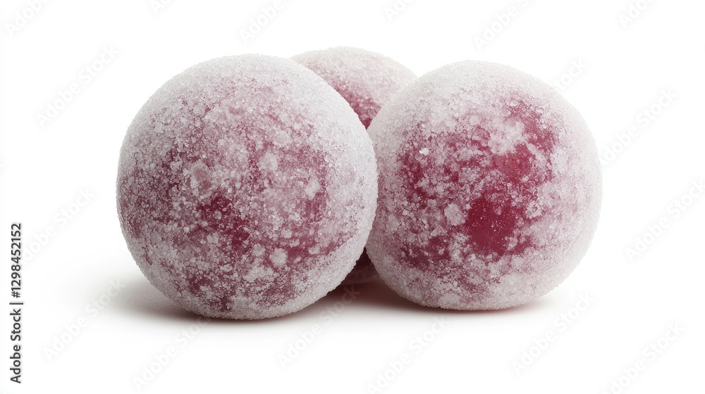 Sugared plums, close-up, studio shot, white background, food photography Sugared plums, close-up, studio shot, white background, food photography