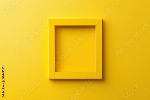 A square yellow picture frame rests on a flat yellow wall