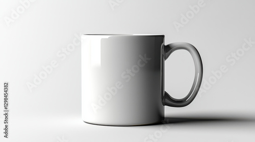 modern white mug with slight perspective is shown against plain background, highlighting its clean and simple design