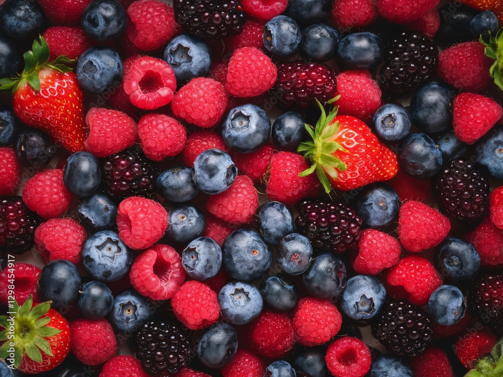 Colorful array of fresh berries including strawberries, blueberries, raspberries, and blackberries. Colorful array of fresh berries including strawberries, blueberries, raspberries, and blackberries.