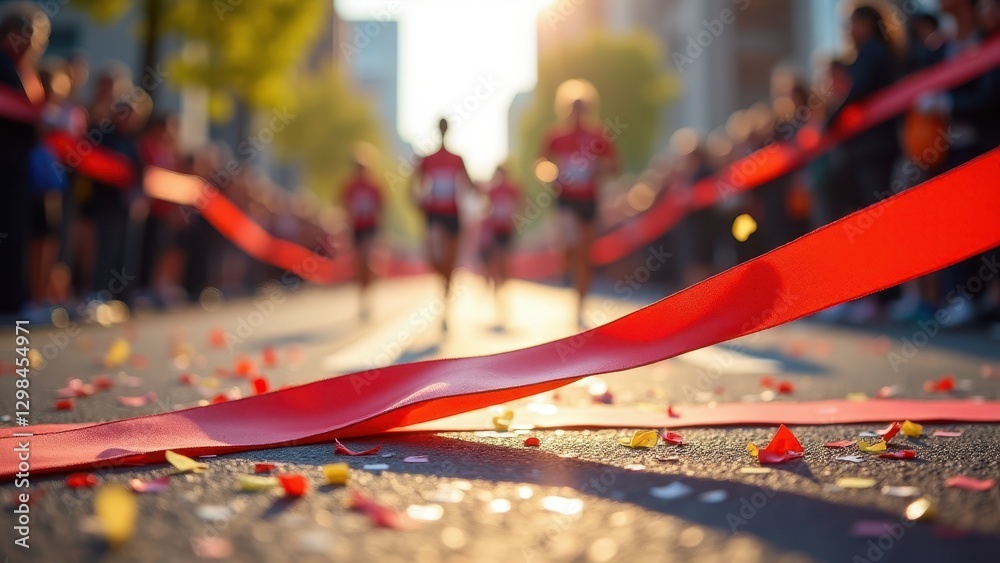 custom made wallpaper toronto digitalFinish line tape, A colorful finish line tape caught mid-air with confetti celebration bright light sharp focus vibrant energy