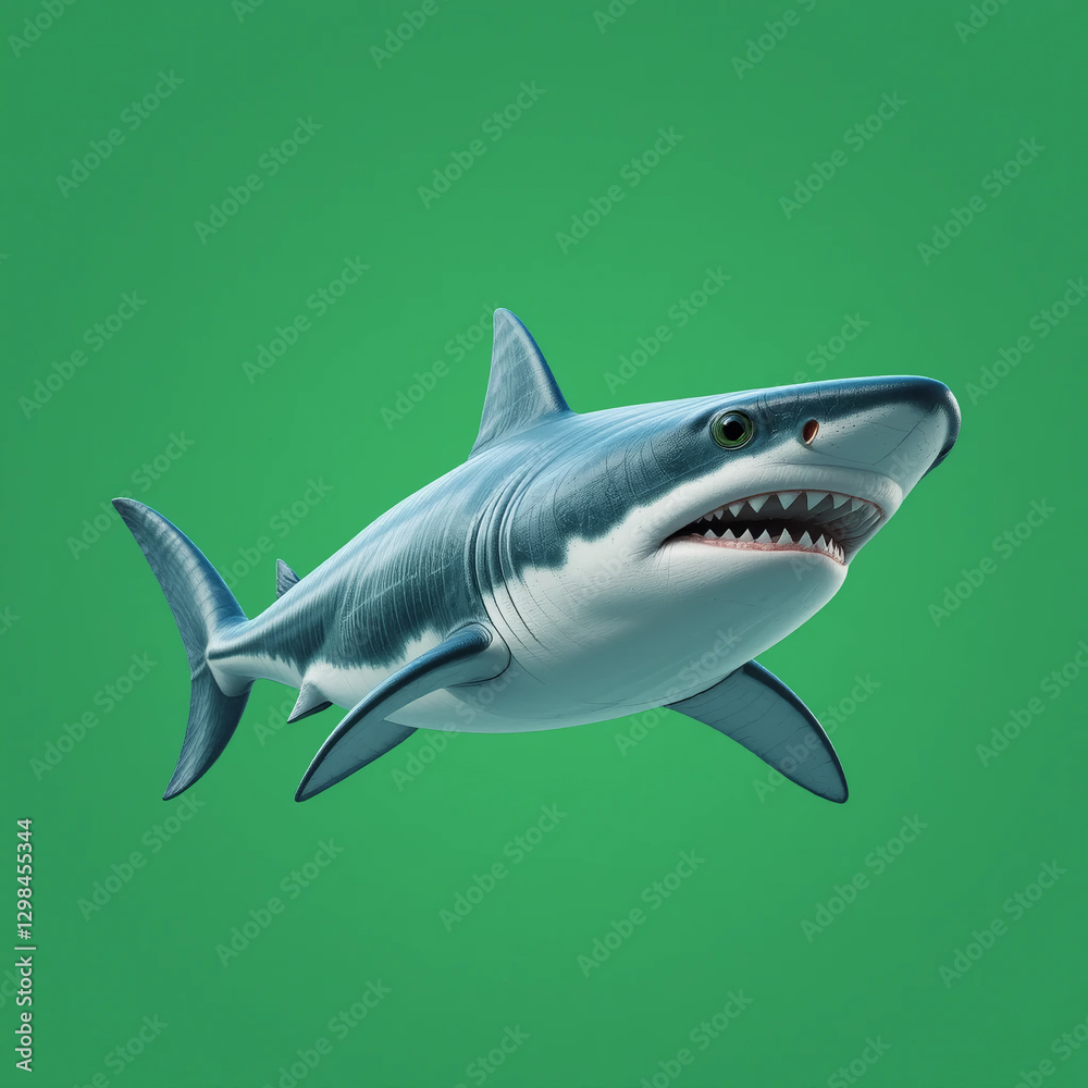 Fototapeta premium Great White Shark 3D Render Ocean Predator Chroma Key Green Background