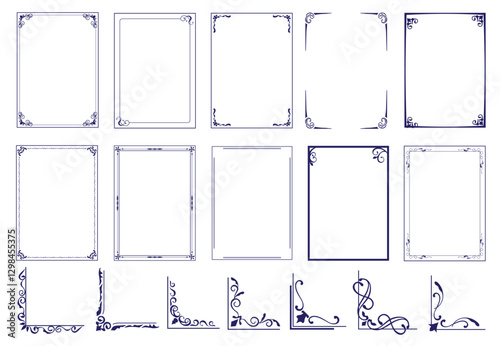 Vector set of simple frames, borders and decorative corners, simple line frames with double stroke .eps