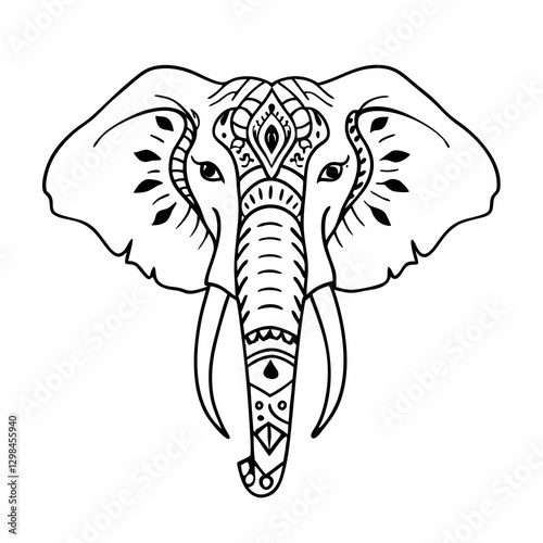 Tribal-style elephant head with intricate patterns.
