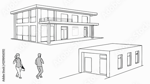 architectural drawings people vector illustration