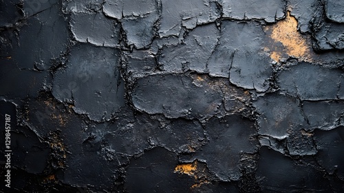A dark textured surface with cracked and layered black paint