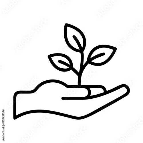 Hand holding plant icon in black outline style