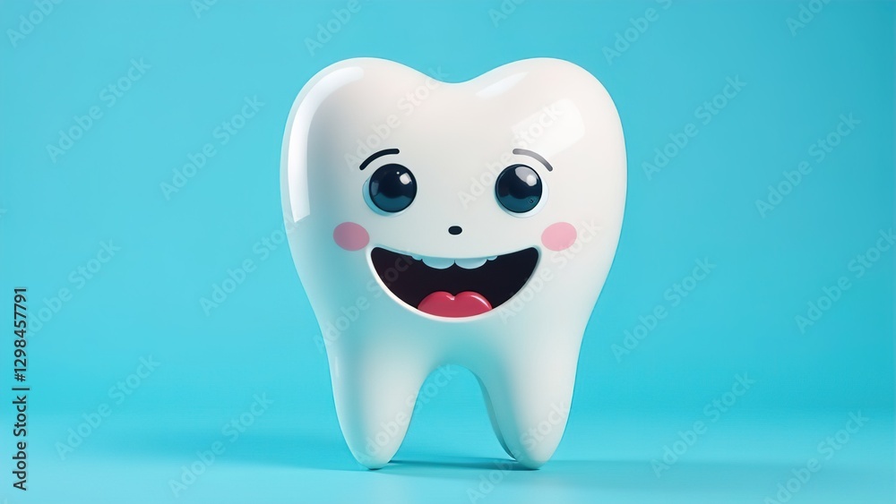 the figure of a tooth with eyes and mouth on a blue background. advertising of a dental clinic. medical concept. the figure of a tooth with eyes and mouth on a blue background. advertising of a dental clinic. medical concept.