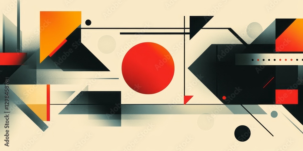 Obraz premium Abstract composition of geometric shapes with red circular focal point