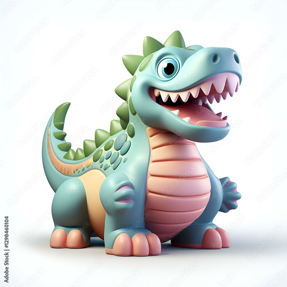 Obraz premium Adorable Cartoon Dinosaur. 3D Render of a Playful. Happy Dinosaur