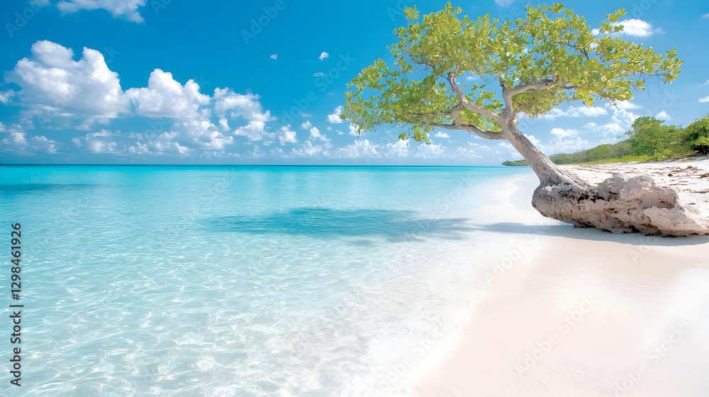 Tropical beach tree, turquoise water, travel, summer vacation Tropical beach tree, turquoise water, travel, summer vacation