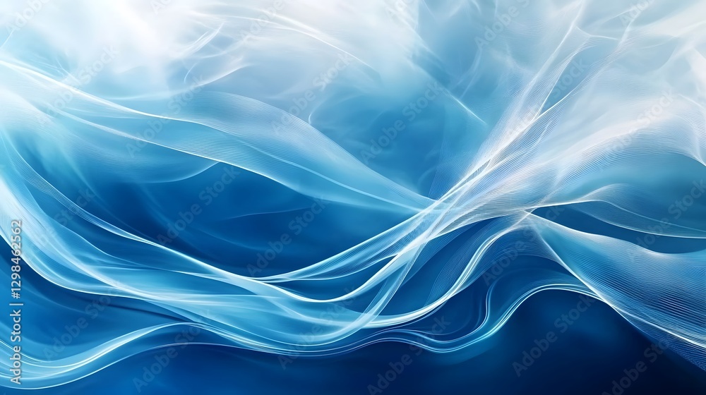 Blue and white abstract flowing lines and shapes create an image Blue and white abstract flowing lines and shapes create an image