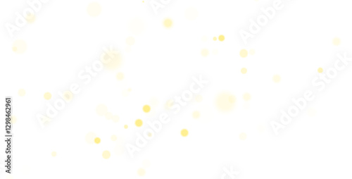 Glowing yellow bokeh lights on a transparent background, soft abstract golden dust effect, isolated shimmer overlay, Christmas sparkle confetti texture, perfect for festive designs, stock vector 